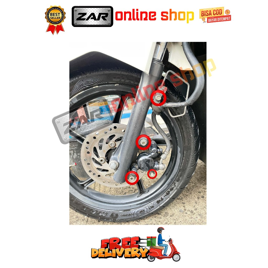BAUT BREKET + REM + TOJOSAN KALIPER DEPAN ( 4 BAUT ) BEAT SCOOPY KARBU FI ESP SPACY VARIO 110 TECHNO
