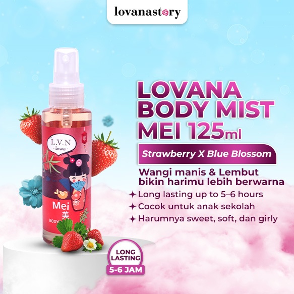 Lovana Body Mist Mei 125ml  | Parfum Badan Wangi Tahan Lama | Aroma strawberry dan blue blossom | Pa