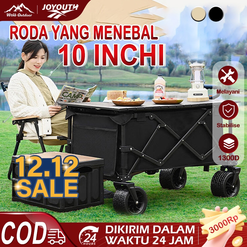 JOY Troli Barang Outdoor Trolley Camp Wagon Keranjang Belanja Brake Troli Piknik Besar Roda Besar
