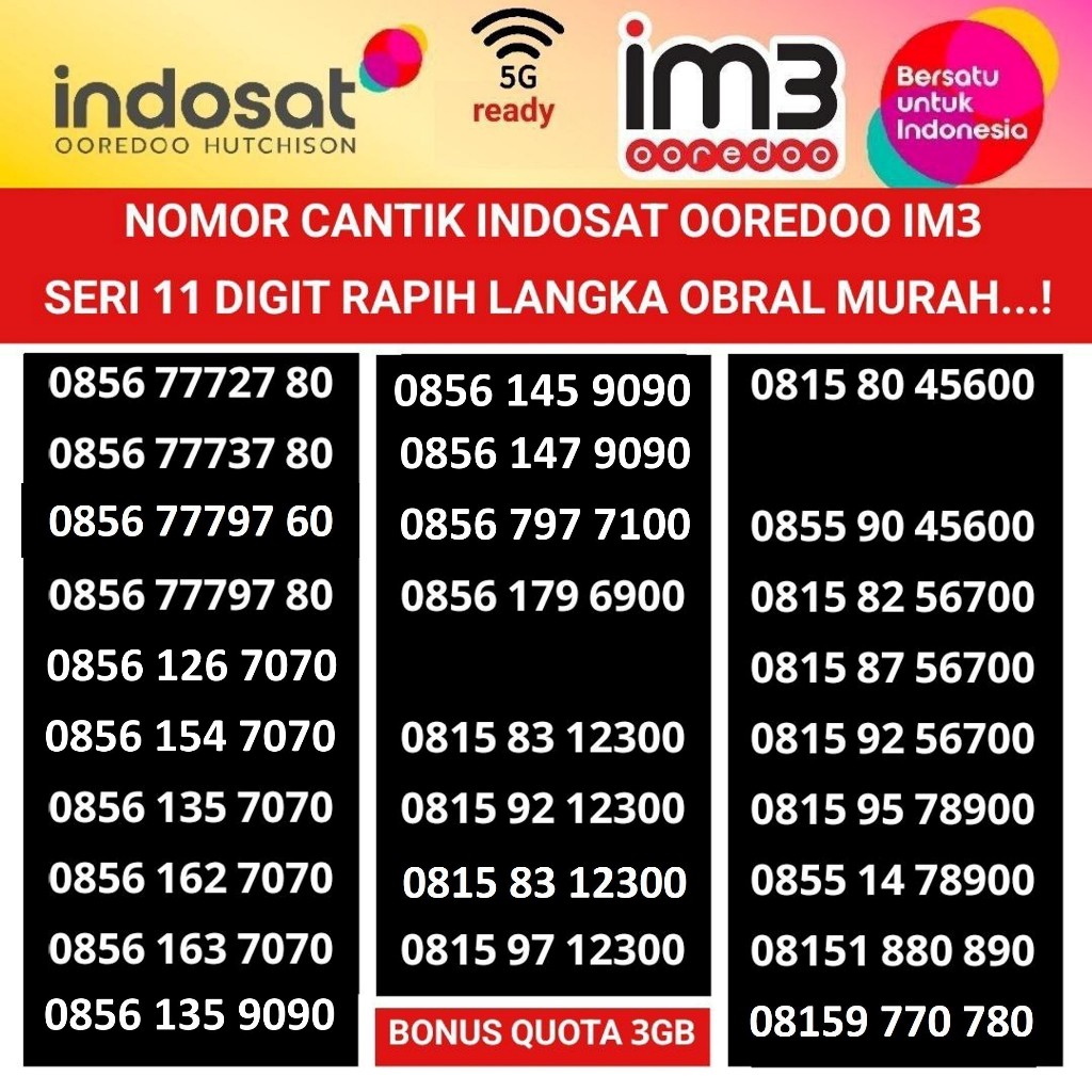 nomer cantik 11 digit indosat kartu perdana nomor im3 rapih