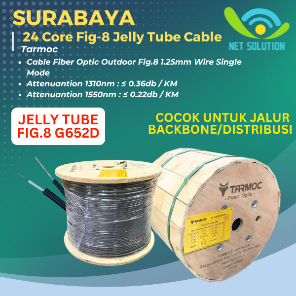 Tarmoc TCB-24C1STJ-G652D-2KM | Fiber Optic Cable G652D Fig-8 Jelly Tube 24 Core 2000m  Kabel FO 24C 
