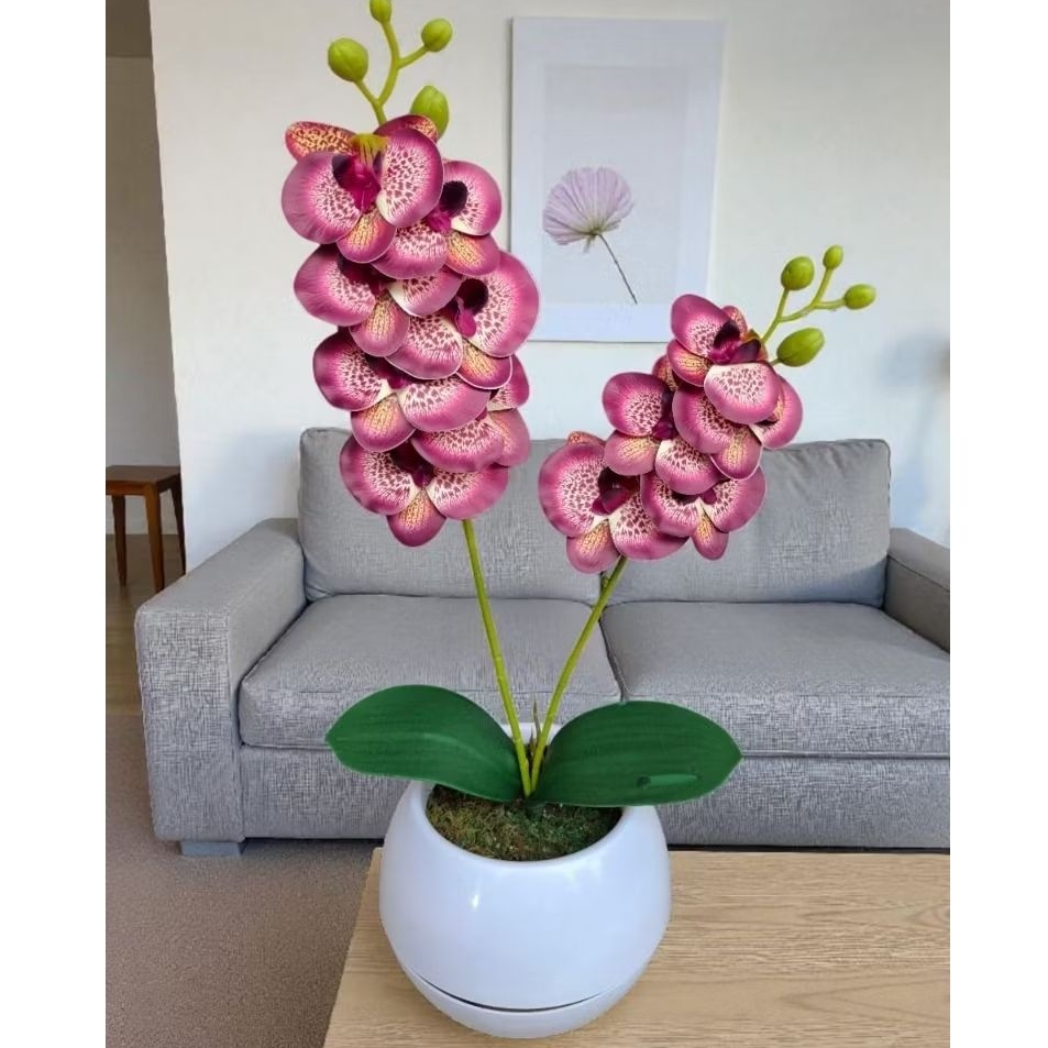 Bunga anggrek LATEX artificial 2 cabang dengan pot bola