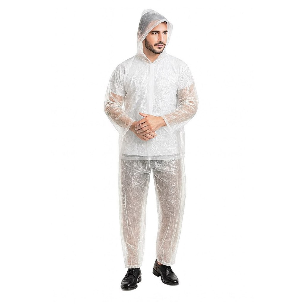 Jas Hujan Setelan Jaket Celana Putih Lengan Panjang / Mantol Plastik Ekonomis