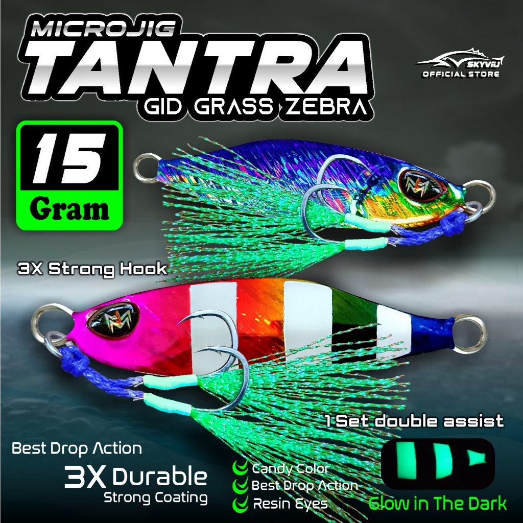 Umpan Micro Jig 15 Gram SKYVIU TANTRA Hologram Suket GID Zebra  1 Set Double Assist Hook Mikro Jig 1