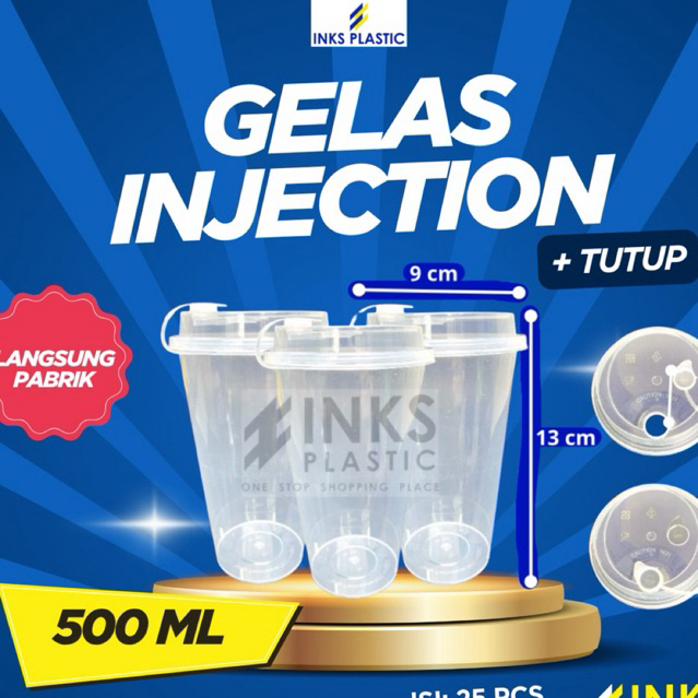 GELAS INJECTION 500 ML BENING CUP PP 16 OZ + TUTUP