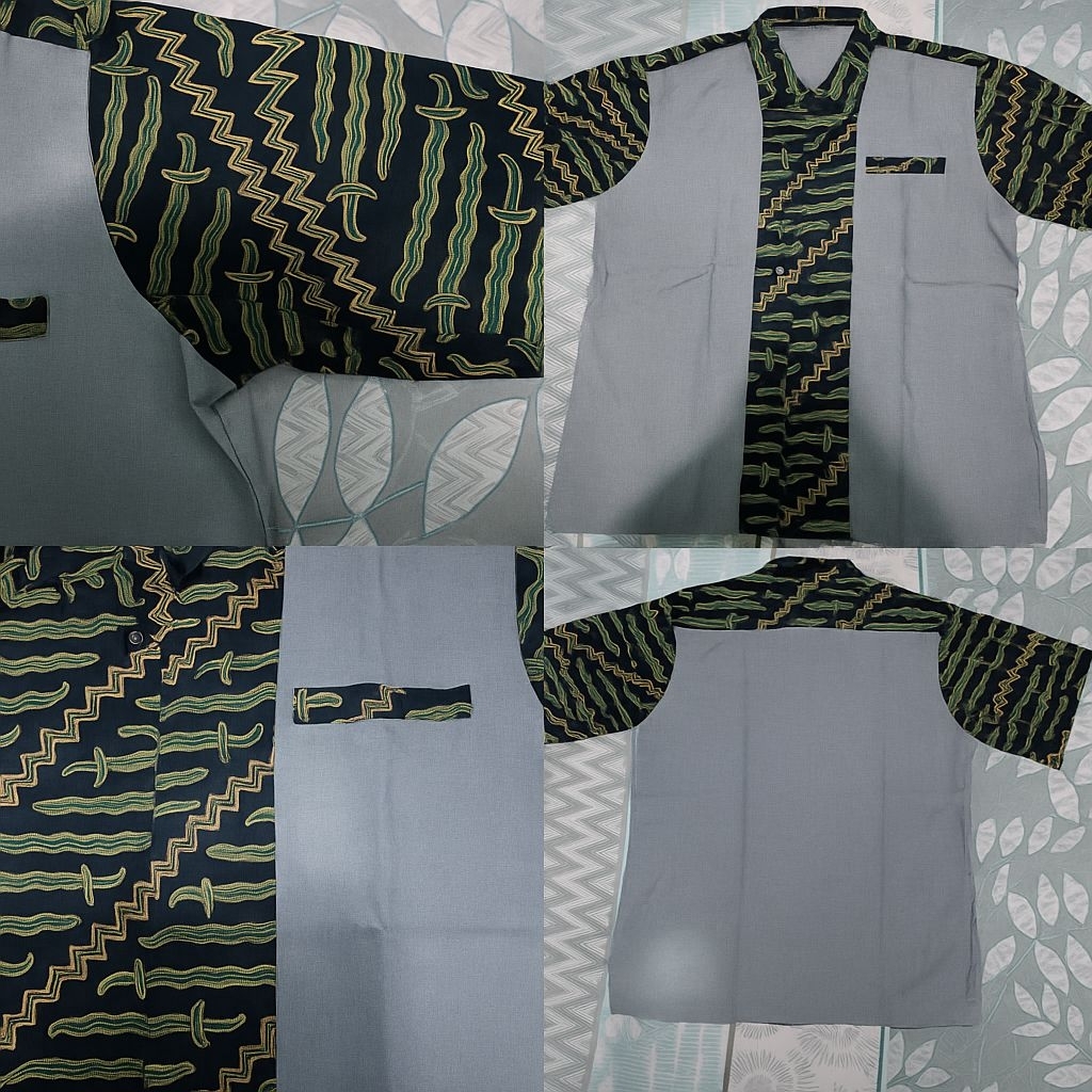 Kemeja Batik Kombinasi Abu Navy Motif Keris Size M – Batik Pria Lengan Pendek Second