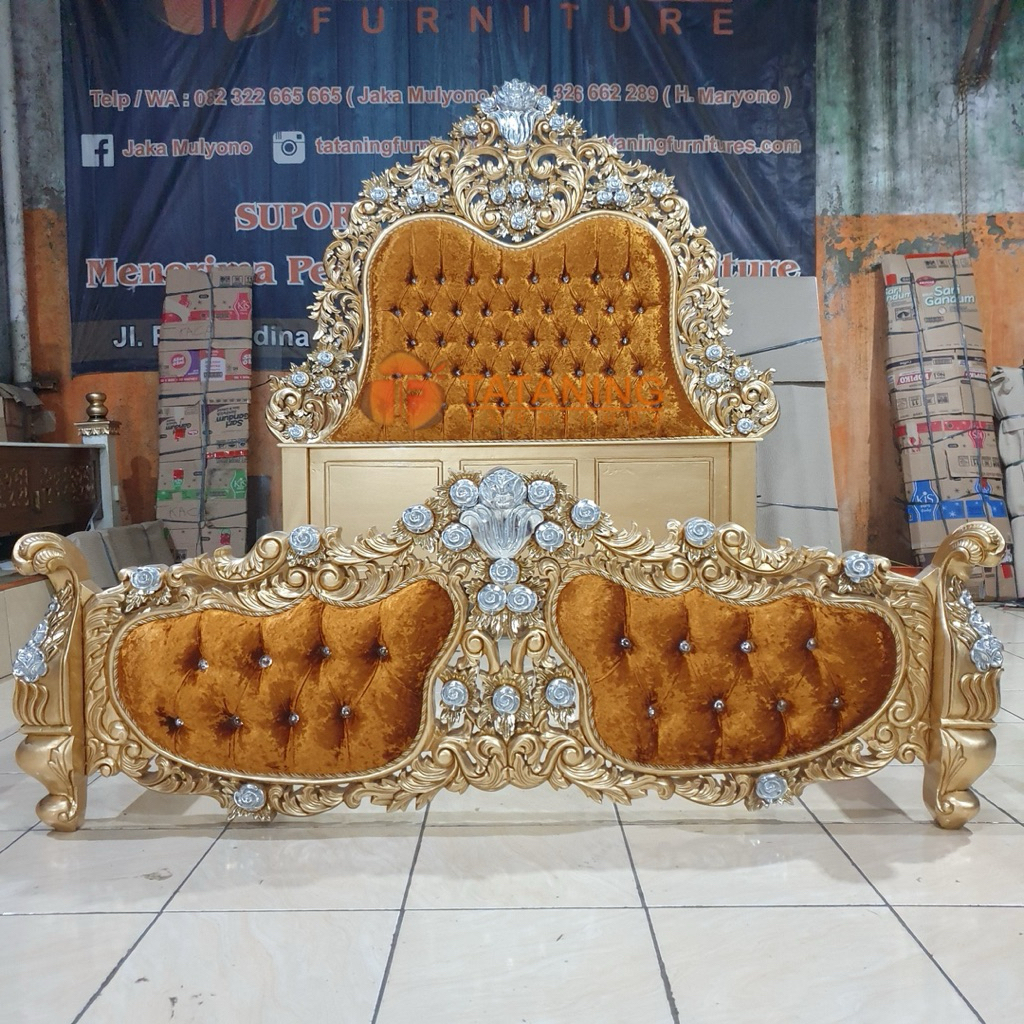 DIPAN GUCI MAWAR KAYU JATI FINISHING MEWAH RANGKA TEMPAT TIDUR SUPER ORIGINAL SULTAN FULL UKIRAN MUR