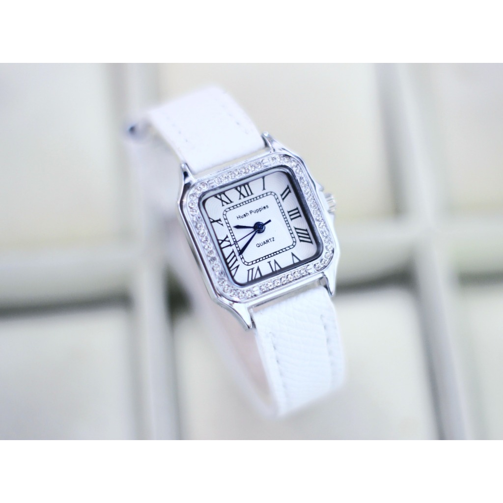 W373 Jam Tangan Wanita Analog Quartz Strap PU Leather Dial Kotak Casual Fashion Hitam putih Kulit Ja