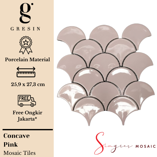 Concave Pink Singres Mosaic Tiles | Mosaic Keramik