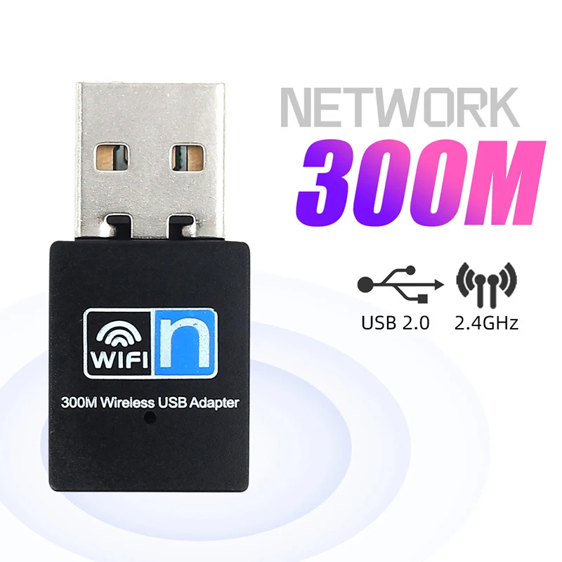 USB WiFi Adapter 300Mbps 2.4GHz IEEE 802.11b/g/n Antena Internal Compact Ringan USB 2.0 Plug and Pla