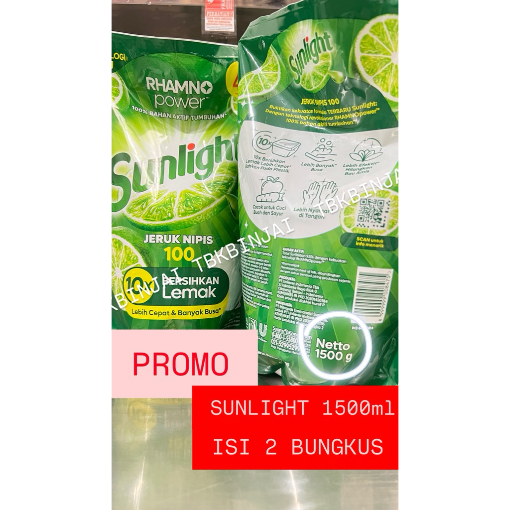 [PAKET 2] SUNLIGHT SABUN CUCI PIRING JERUK NIPIS REFILL 1500ml (PROMO) (TERMURAH)