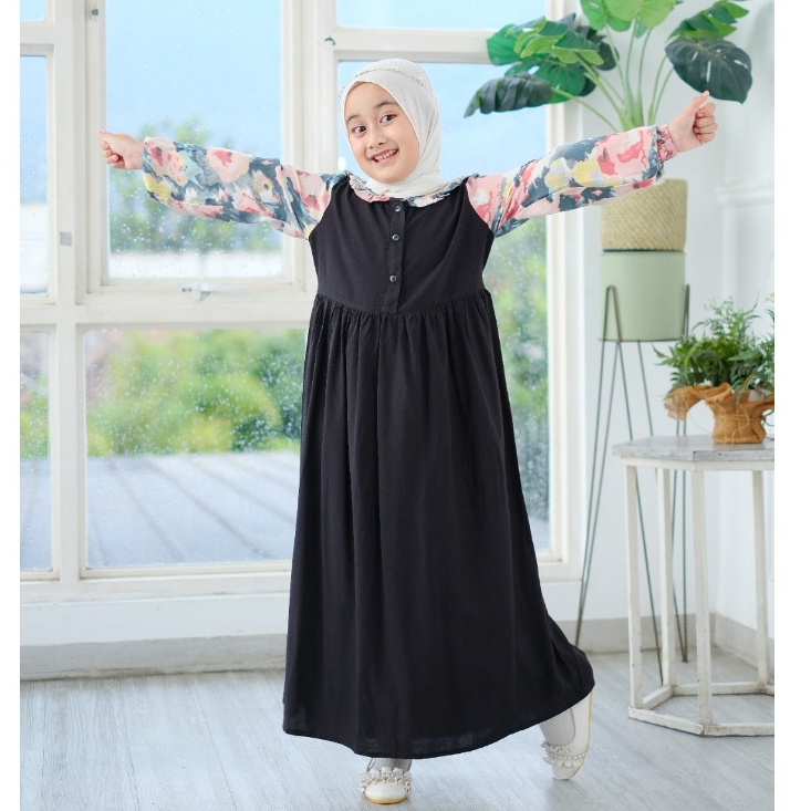Gamis Anak Muslimah Polos Motif Freya bahan Katun Rayon Premium