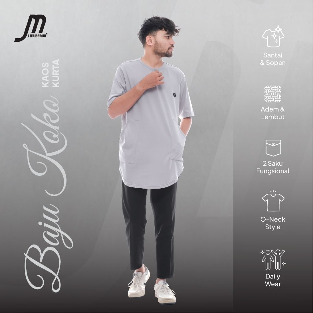 Baju Koko Kaos Kurta Jmubarok Baju Muslim Pria Lengan Pendek saku samping Cotton Combed 30s Original