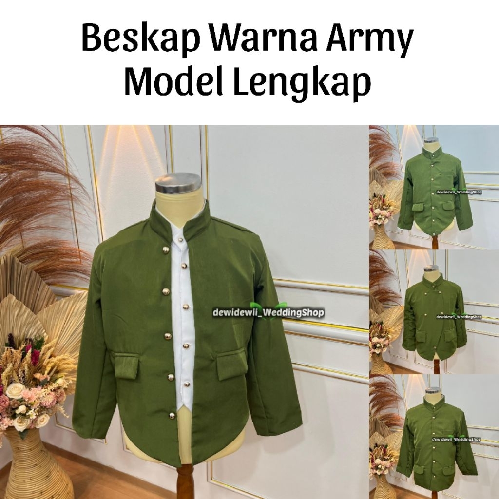 Beskap Hewes / Beskap Jogja / Beskap Solo / Beskap Sunda | Ukuran Lengkap - Warna Army