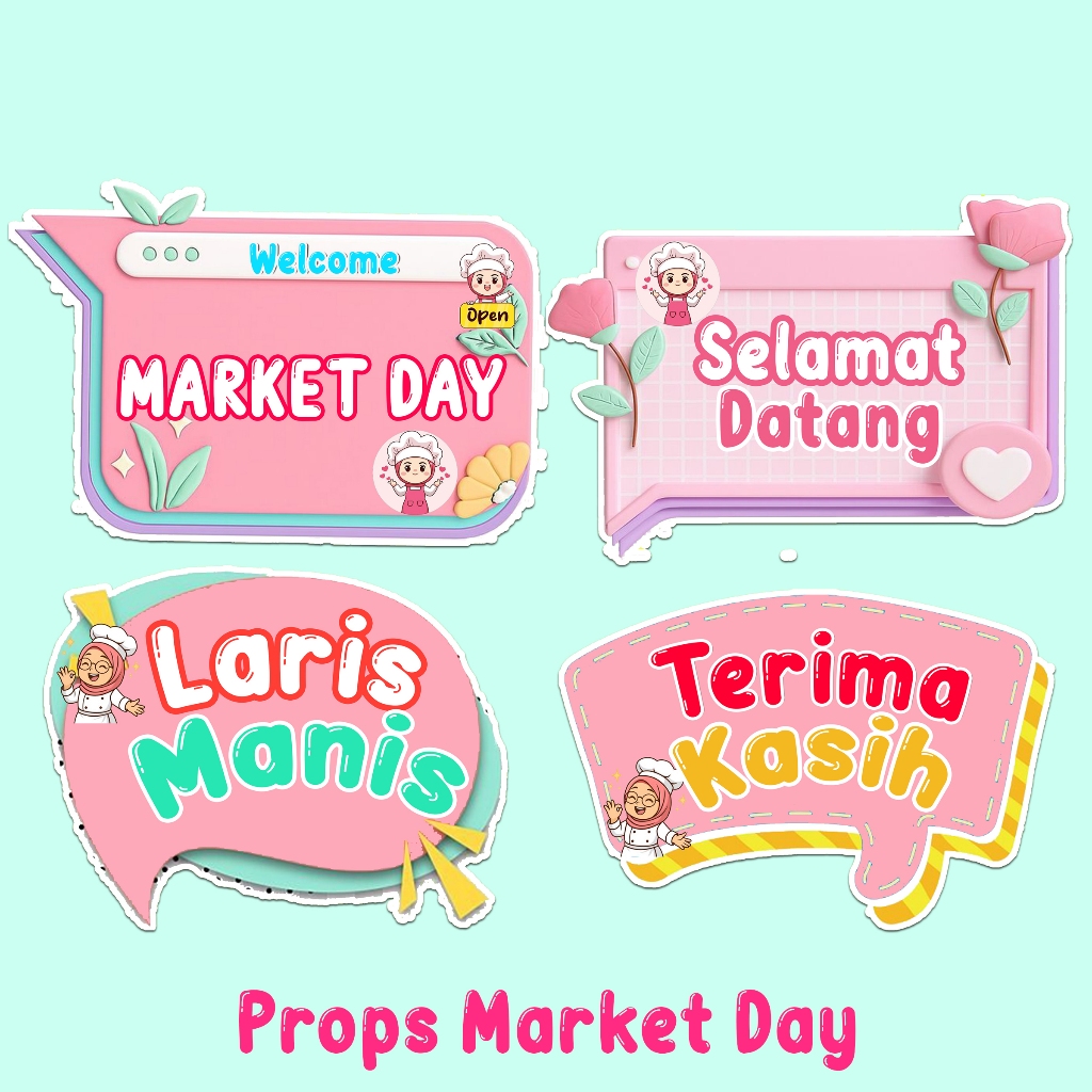 MARKET DAY PROPS DAN BUNTING FLAG PROPERTI FOTO AKSESORIS MARKET DAY DEKORASI PHOTOBOOTH
