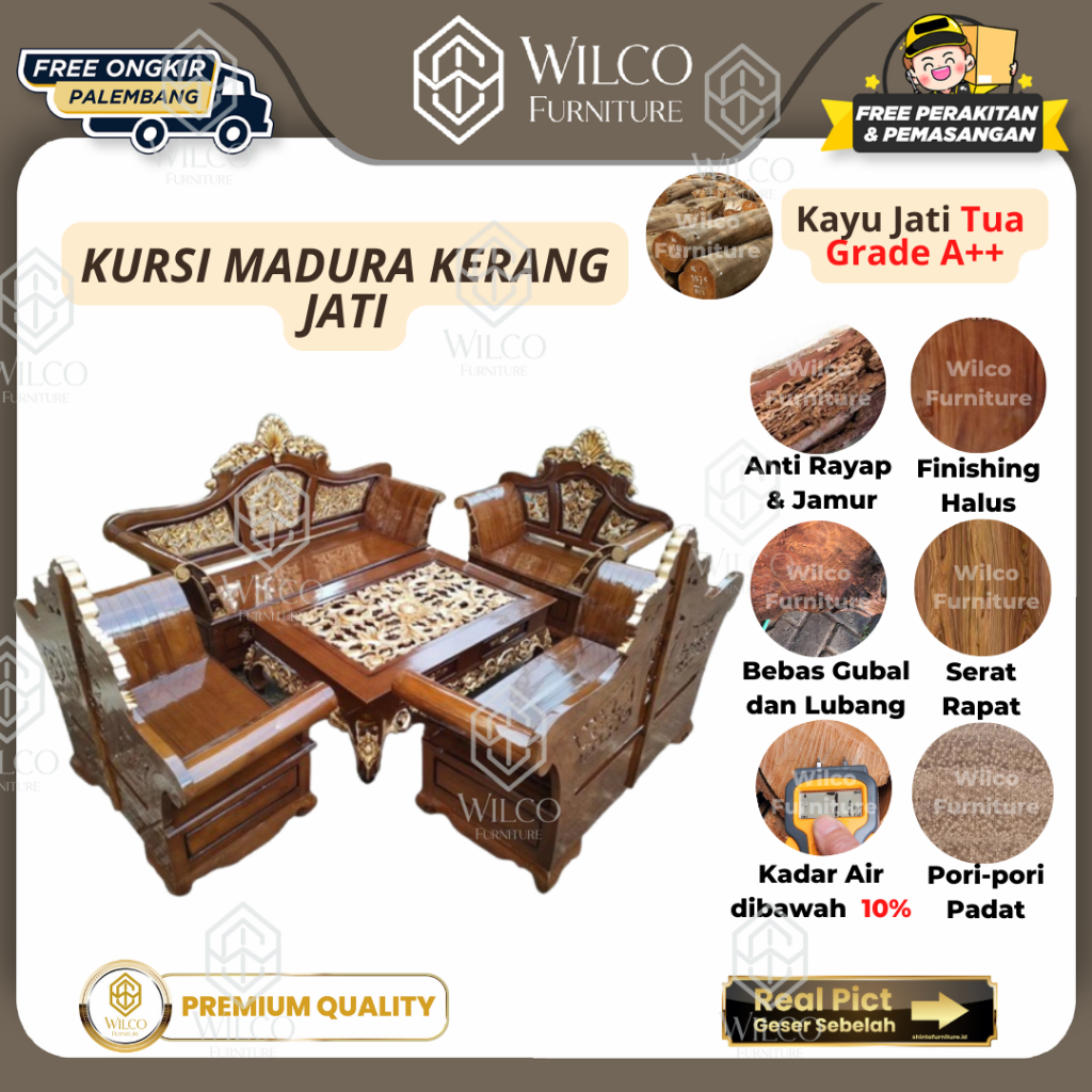 Kursi Tamu Jati Madura Kerang  Motif Jati Kerang / Sofa Jati Jepara /Kursi Jati Murah Palembang