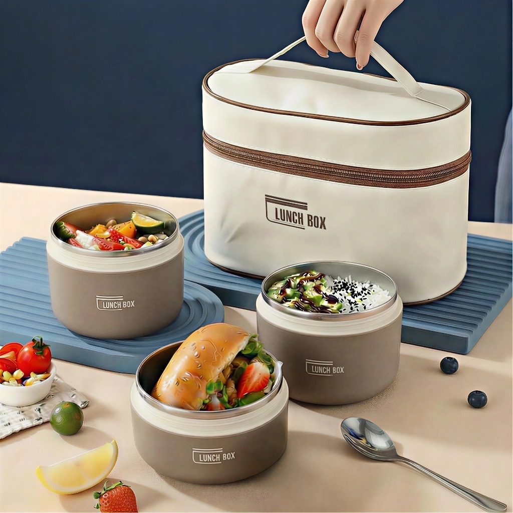 BintangToko Kotak Makan Anti Tumpah Tahan Panas Stainless Steel Lunch Box+ Tas Bento Portabel Piknik