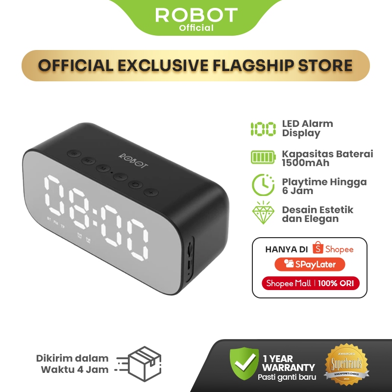 ROBOT Speaker Bluetooth RB560 LED Jam Display Dual Smart Alarm Powerful Bass Mirror Screen Suhu Real