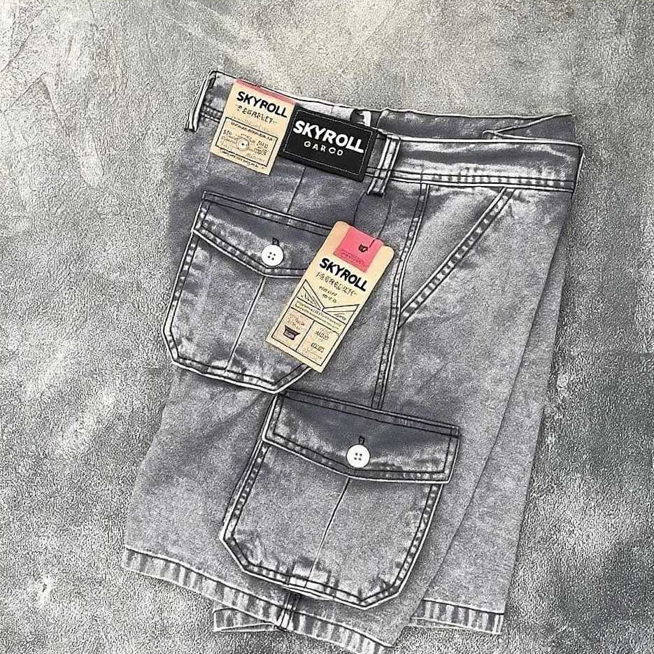 Celana Cargo Jeans Pendek Snow Washing Pdl Koreanstyle Basic Denim