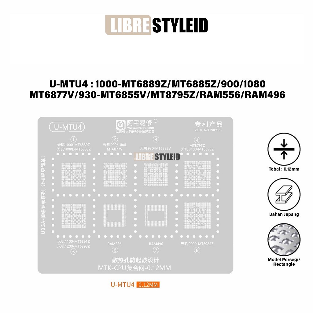 AMAOE U-MTU4 CETAKAN IC MTK CPU SET 0.12MM ORIGINAL - CETAKAN IC CPU 000-MT6889Z 1000L-MT6885Z 900/1