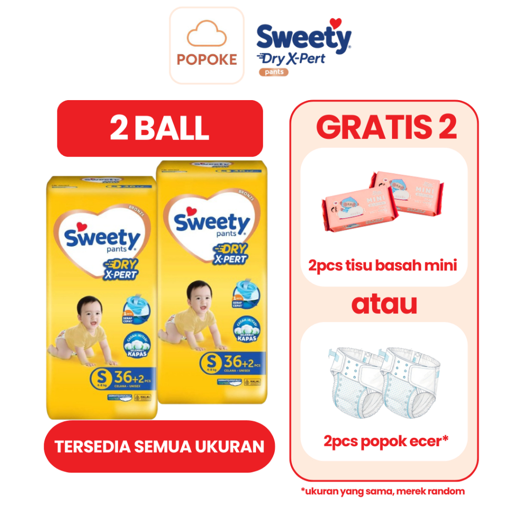 Sweety Bronze Popok Bayi Ukuran NBS44 - XXL24 Dry Xpert 2 Ball Gratis 2 Pcs