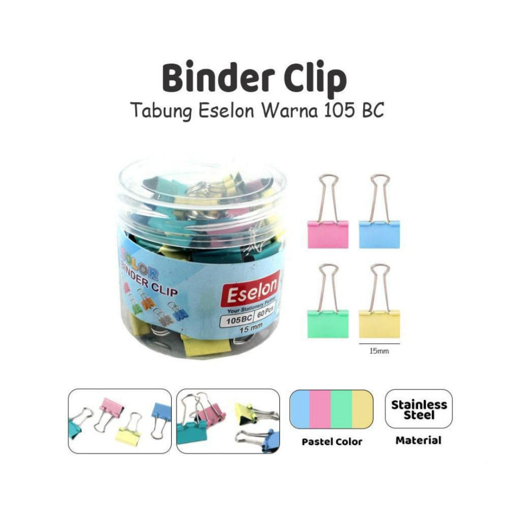 Binder Clip Mini Warna Warni Pastel Kemas Tabung No. 105 isi 60 Pcs - Penjepit Kertas Binder Clip No