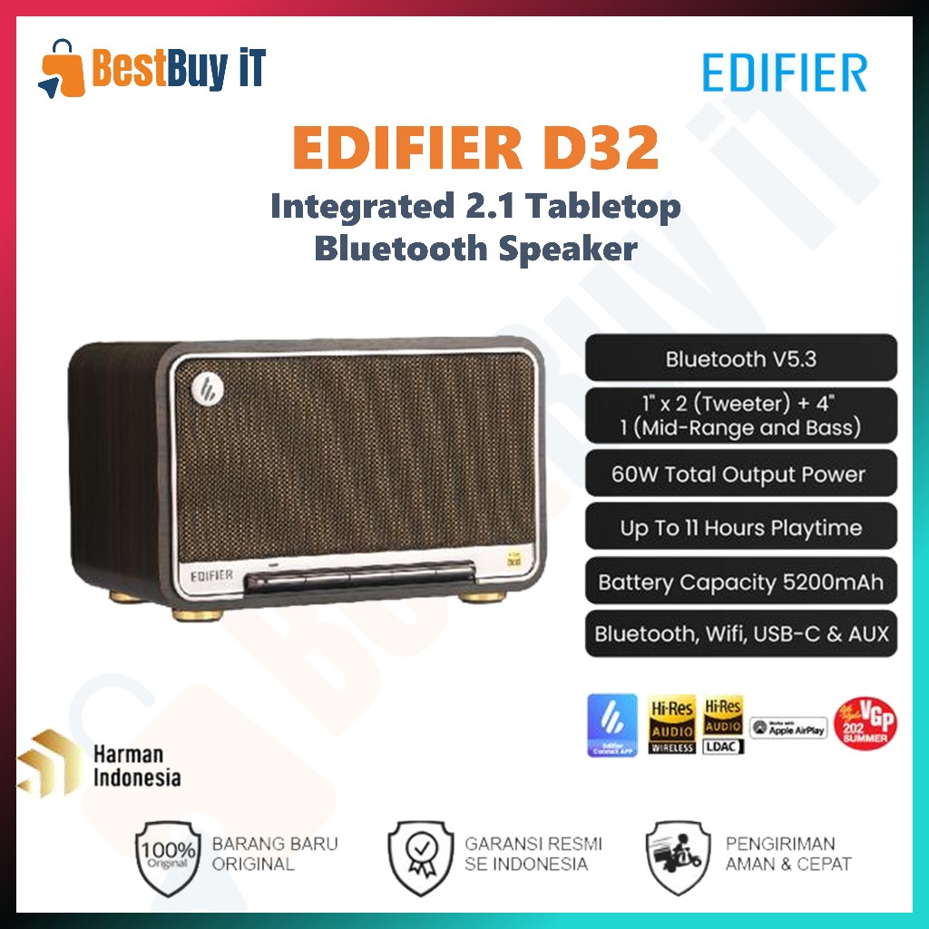 EDIFIER D32 Integreted 2.1 Tabletop Bluetooth Speaker