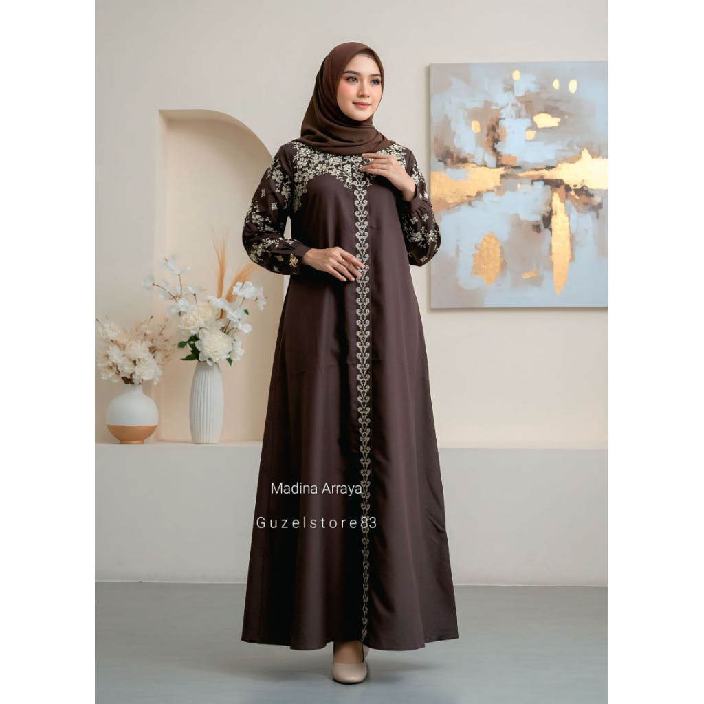 GAMIS KATUN BORDIR TERBARU MADINA ARRAYA MAHOGANY TOYOBO PREMIUM ORIGINAL GUZEL // GAMIS MADINA // N