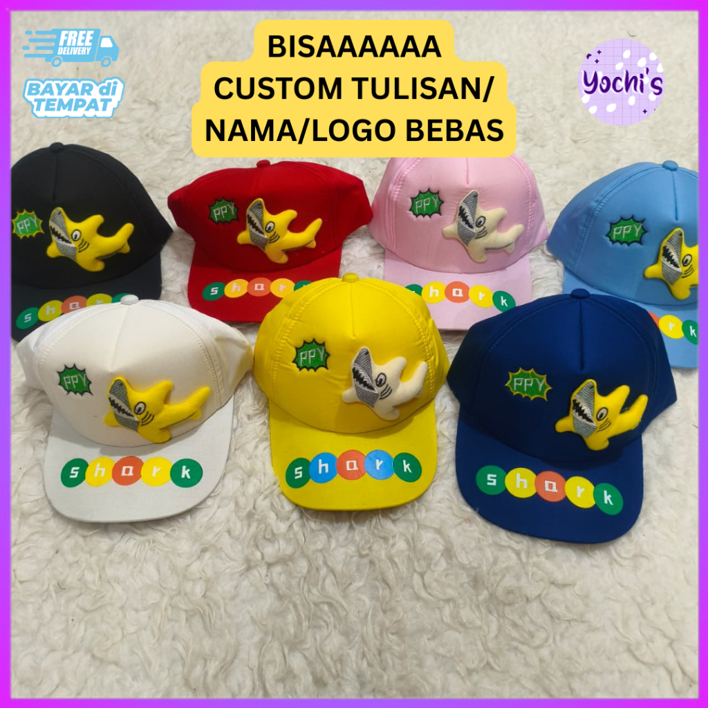 YOCHI PREMIUM - Topi Anak Boneka Hiu 3D Baby Shark Timbul Lucu Usia 1-4 Tahun Banyak Warna Premium