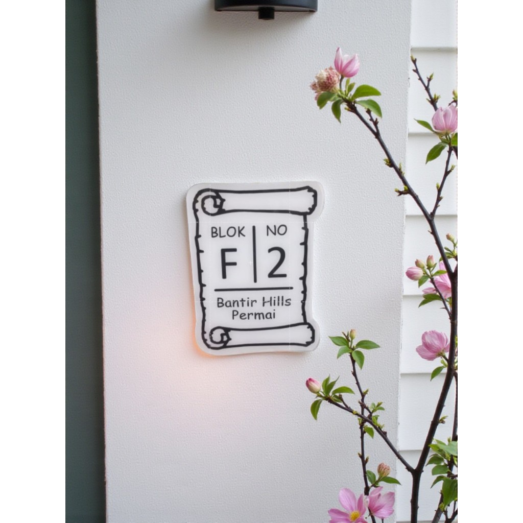 nomor rumah nomor pintu kost papan nama custom akrilik uk 20 x 15cm model gulungan kertas