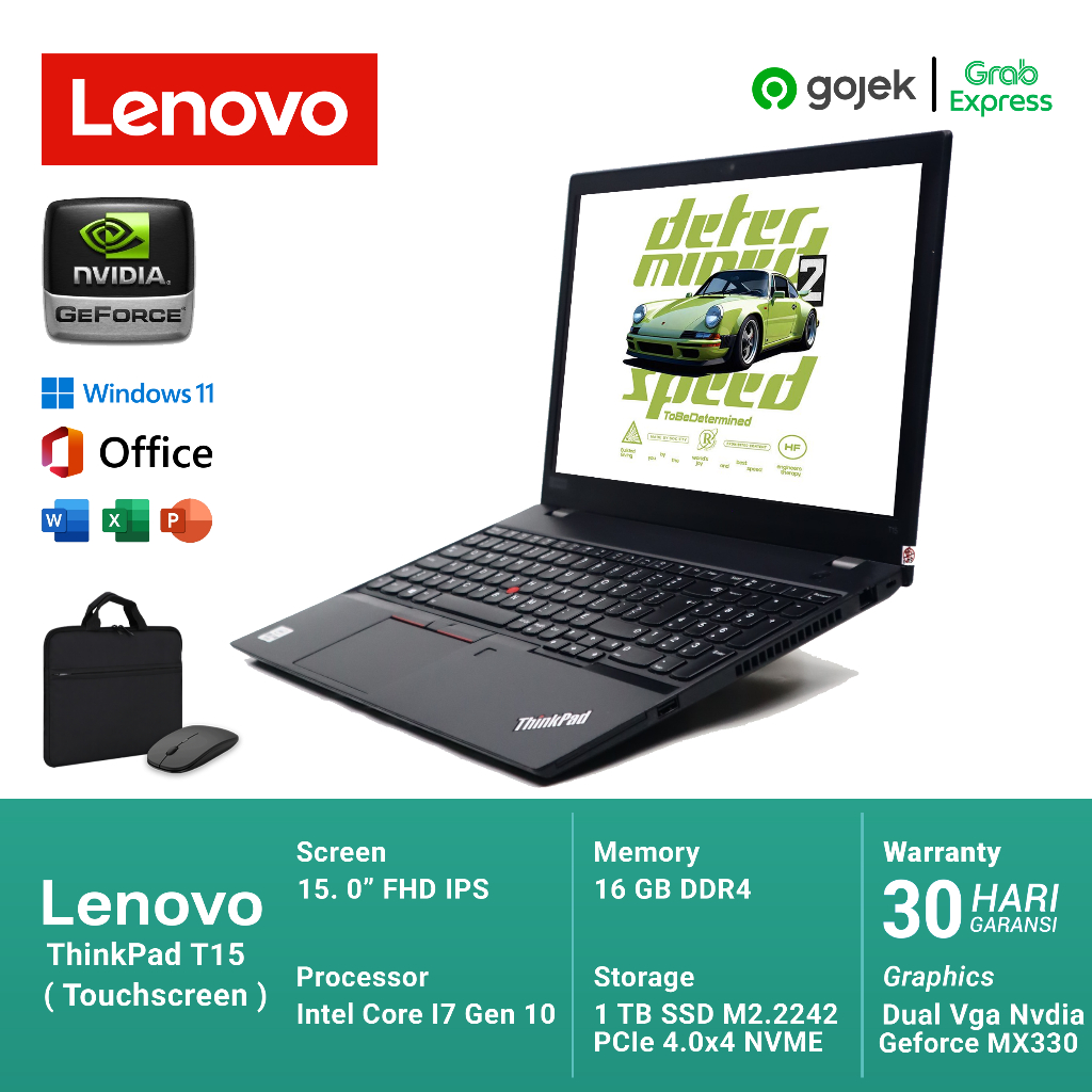 ThinkPad T15 VgaTouchscreen Core I7 10610U | NVIDIA GFORCE MX330 | Ram 64gb | Bonus Tas Mouse