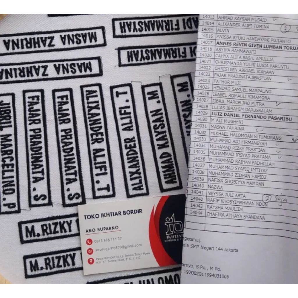 bordir nama name tag