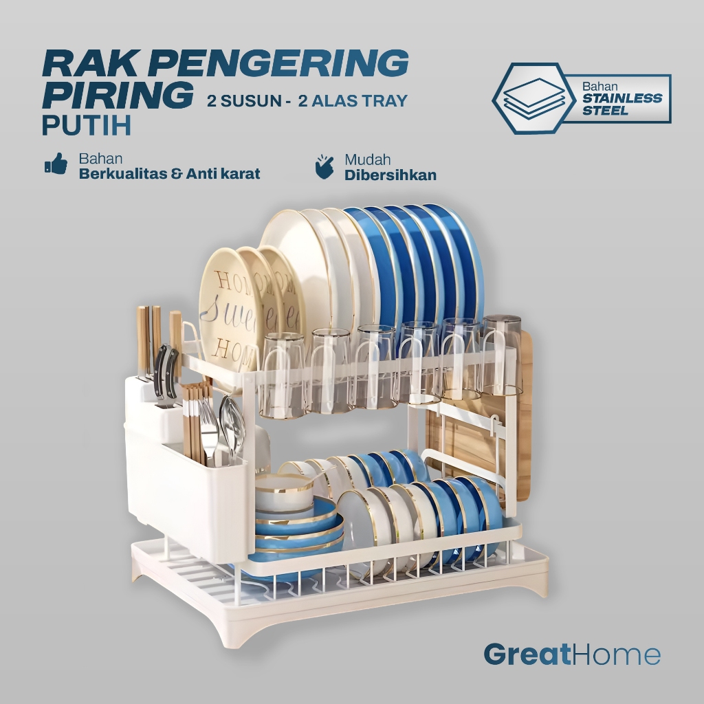 Rak Piring Aesthetic Putih Hitam Minimalis – Rak Anti Karat Dapur Kekinian Hemat Tempat AA257-AA264