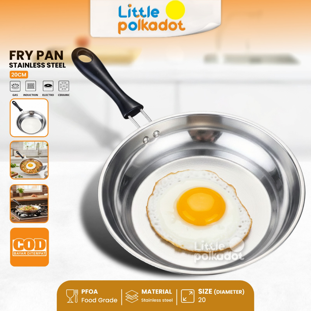 Littlepolkadot Wajan Penggorengan Frypan stainless induksi Wajan Stainless Steel 24cm Anti Lengket W