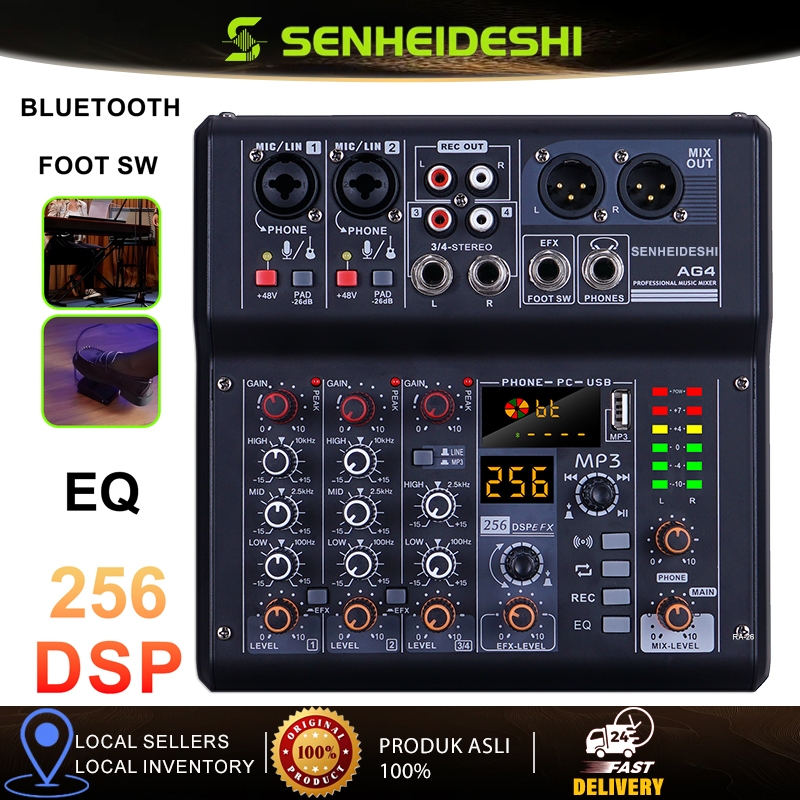 SENHEIDESHI AG4 mixer audio 4 channel mikser mini power 5V  256DSP EFX FOOT SW  murah Professional m