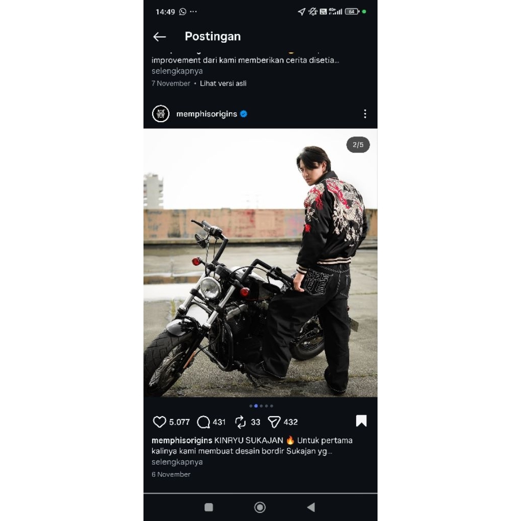 jacket jaket memphisorigins memphis origins kinryu sukajan, set celana baggy denim kinryu