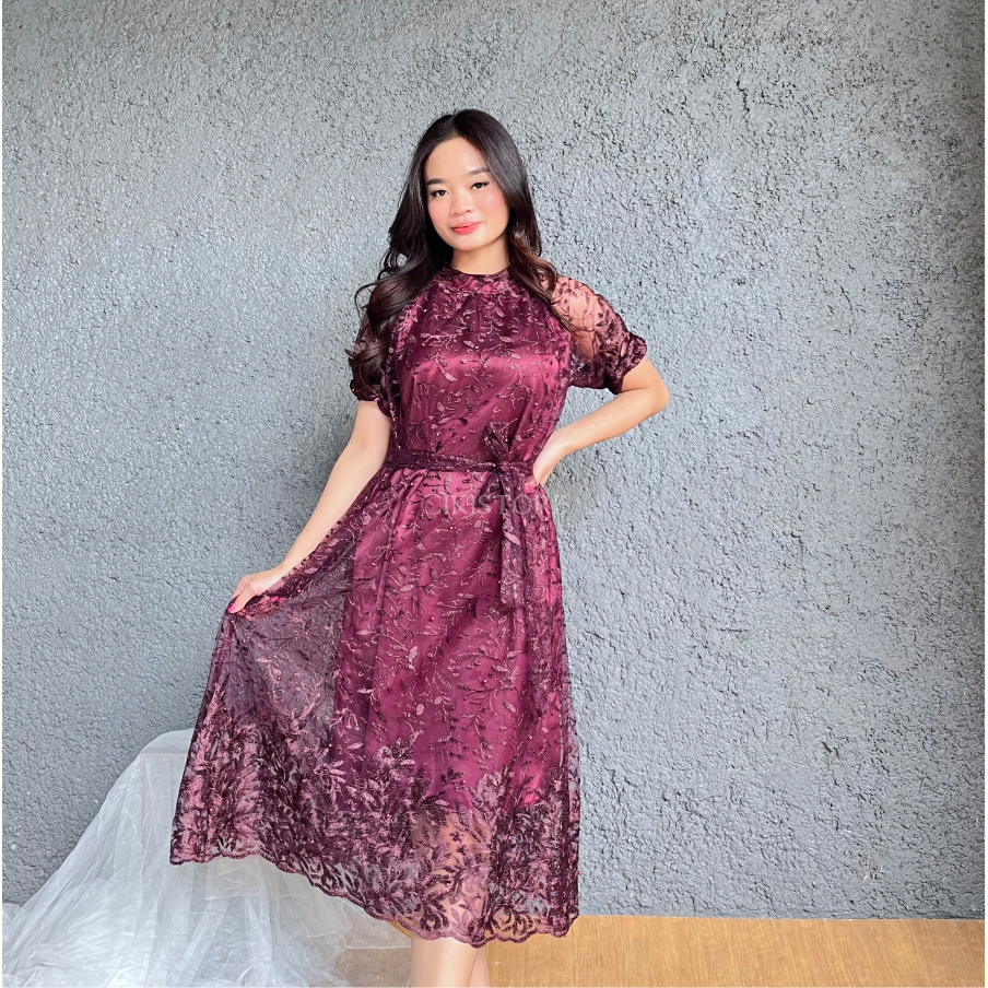CIKISTORE - Laluna Dress Wanita Pesta Brukat Tile | Gaun Pesta Dress Pesta Outfit Bridesmaid Graduat