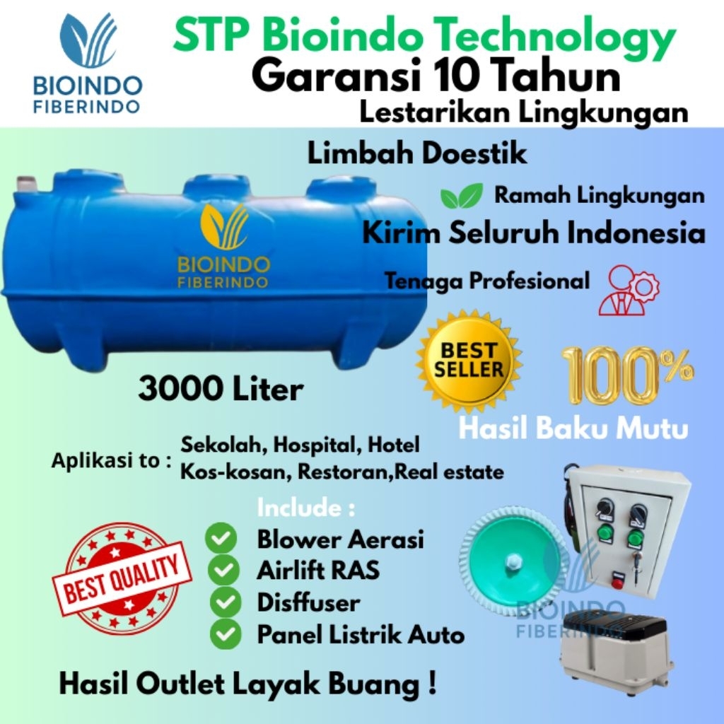 IPAL MINI 3000 LITER BIOINDO, IPAL DOMESTIK, IPAL MBG, IPAL DAPUR, IPAL BIOFILTER