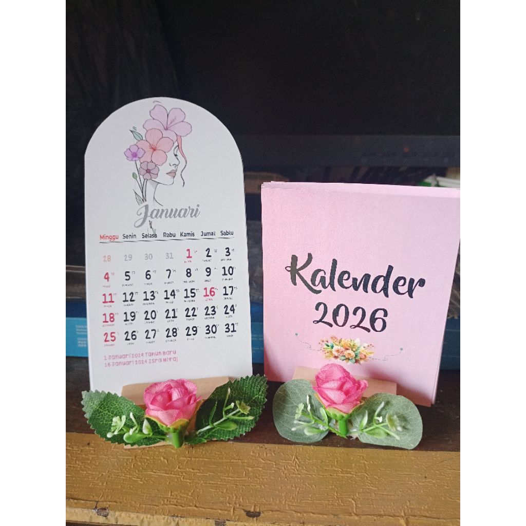 Kalender 2026 Standing Meja Kayu, kalender hangtag kayu, standing kayu, kalender aesthetic murah