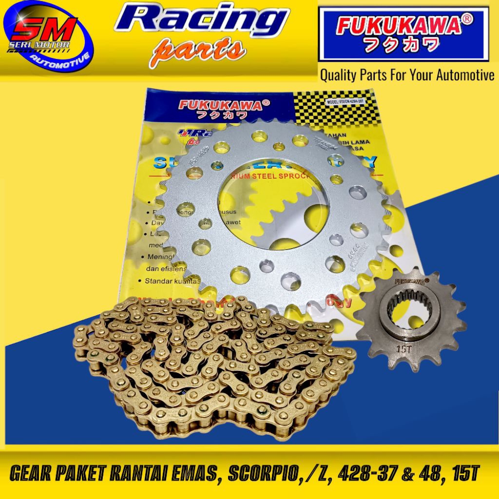 Gear Set Paket Racing Rantai Emas Scorpio/Z 428H-37 & 48, 15T Fukukawa