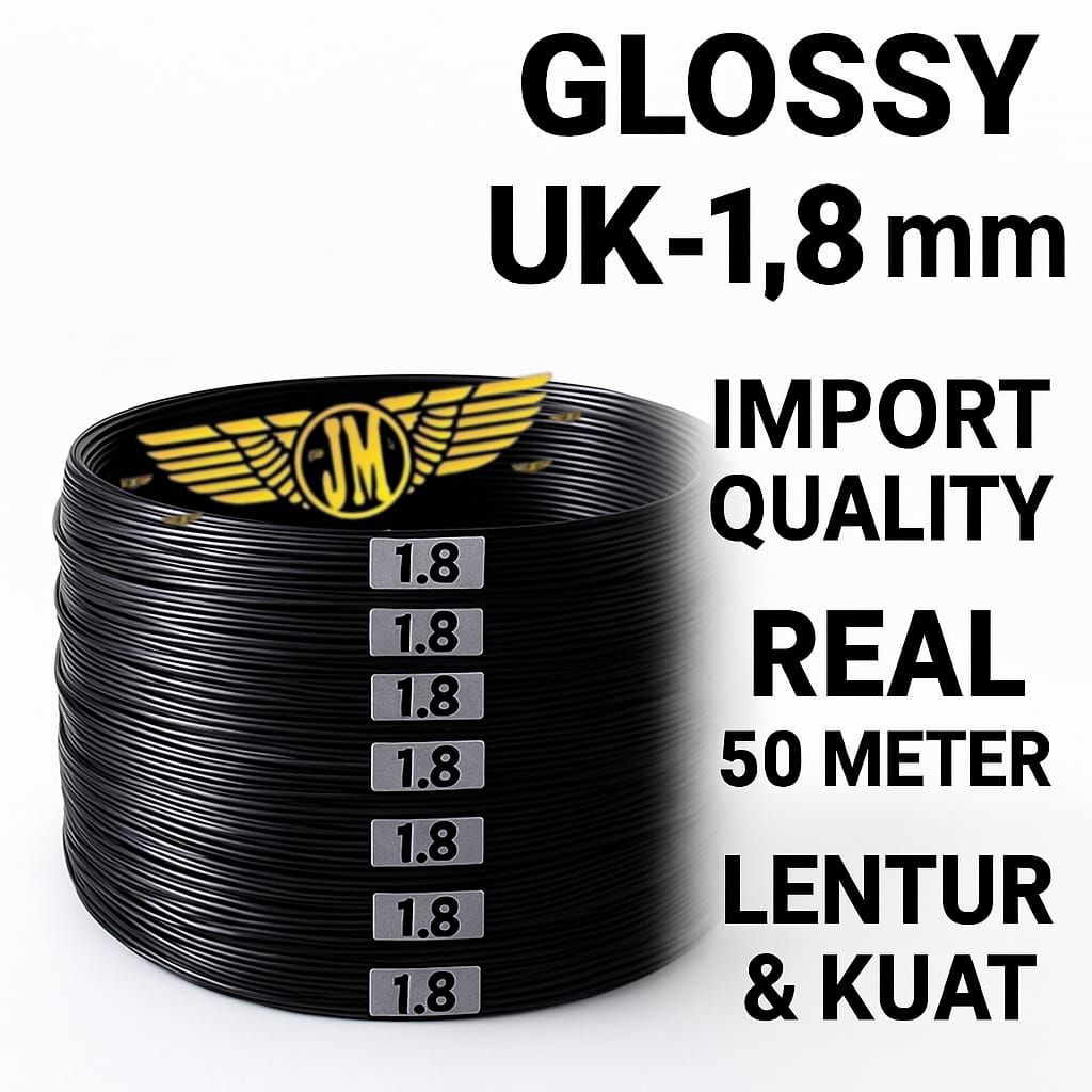 Ruji Fiber Hitam 1,8 mm 50 meter Import – Glossy, Kuat & Tidak Mudah Patah
