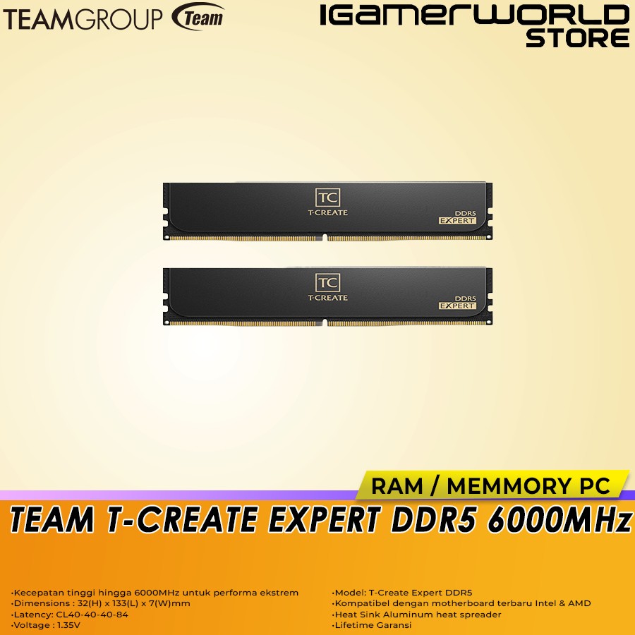 TEAM T-CREATE EXPERT DDR5 6000MHz 32GB (2x16GB) Dual Channel Memory