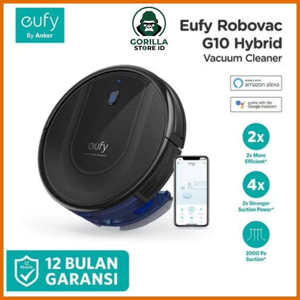 Vacuum Cleaner Anker Eufy Robovac G10 Hybrid - T2150, Robot Pembersih dengan Kapasitas Debu 0.45 Liter dan Baterai 2600 mAh