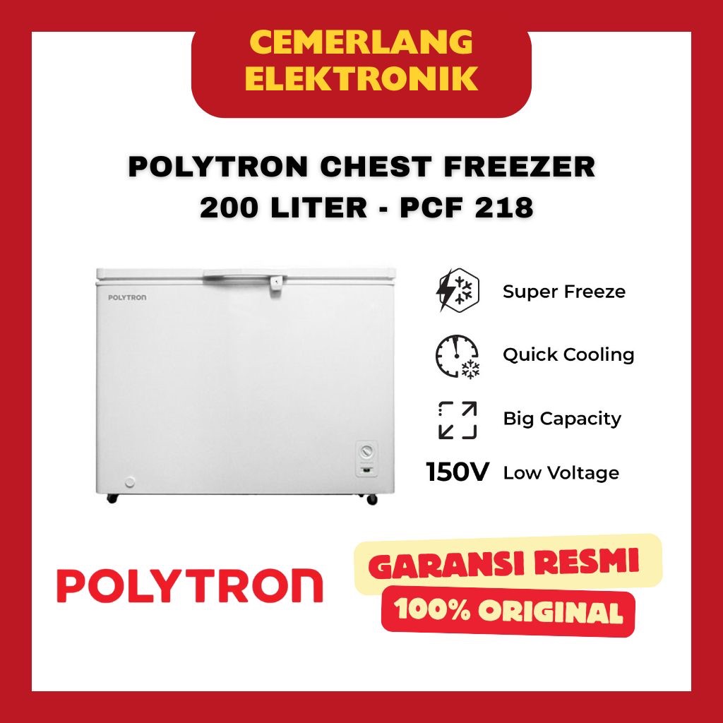 POLYTRON CHEST FREEZER BOX 200L PCF 218 / KULKAS BOX FROZEN FOOD GARANSI RESMI POLITRON 200 LITER