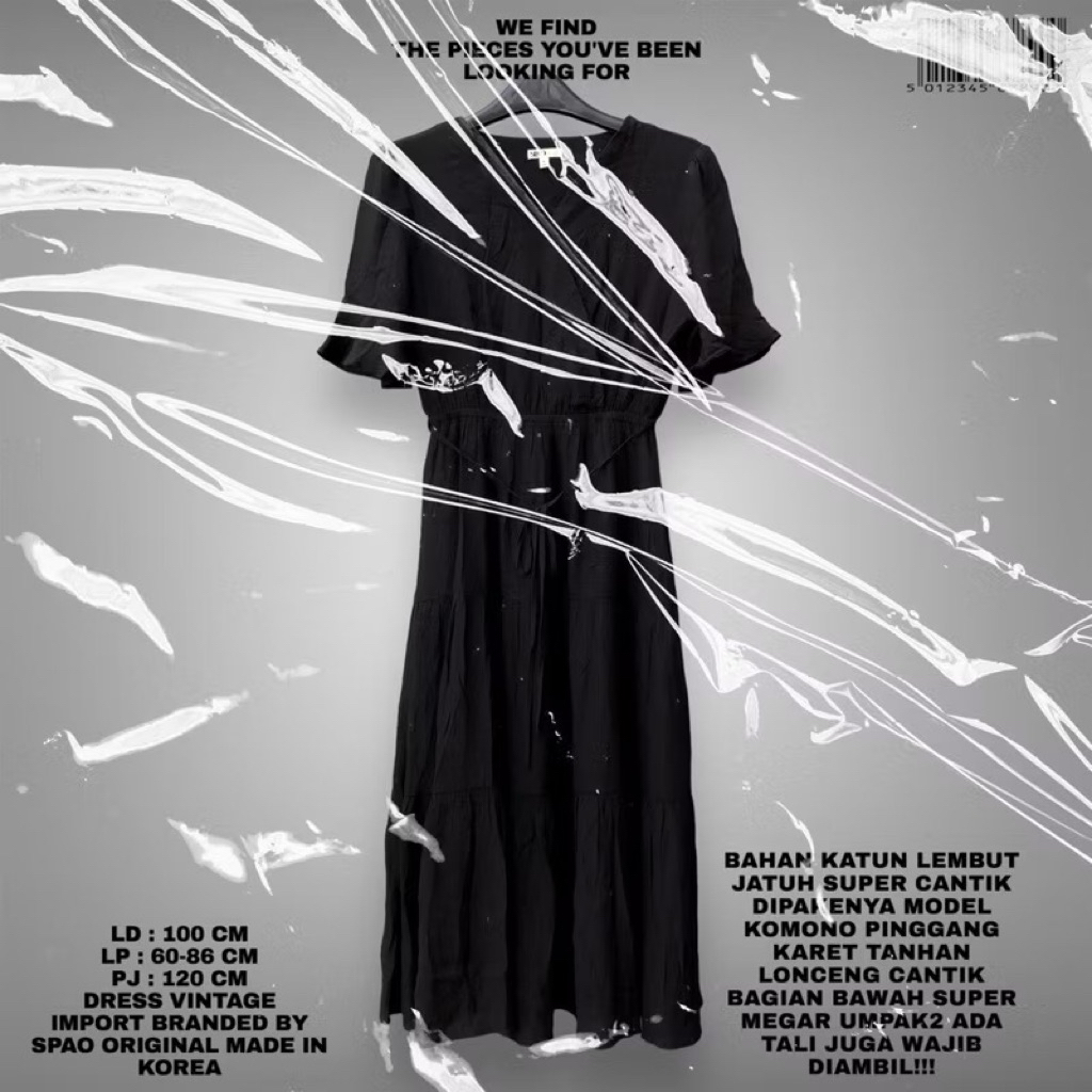 SPAO ORIGINAL DRESS KOREAN LOOK/BLACK DRESS KOREAN STYLE BY SPAO/DRESS MEGAR BAHAN KATUN PREMIUM TEB