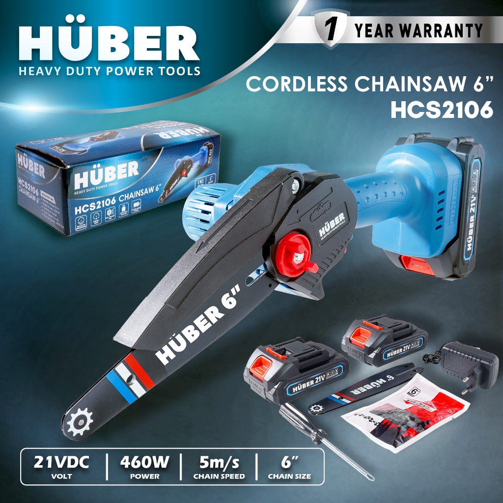 HUBER HCS2106 Cordless Chainsaw 6" 550W Alat Gergaji Tangan Listrik Potong Rantai Kayu Portable