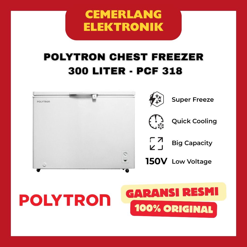 POLYTRON CHEST FREEZER BOX 300L PCF 318 / KULKAS FROZEN FOOD POLITRON 300 LITER GARANSI RESMI