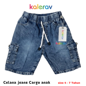 Celana Pendek Anak Cowok Cargo Snow Blue Jeans Gaya Korea Style Kekinian Celana Anak 3 4 5 6 7 Tahun