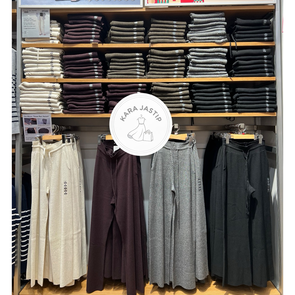 Women Washable Knit Ribbed Pants Celana Rajut UNIQLO (Matching Set)