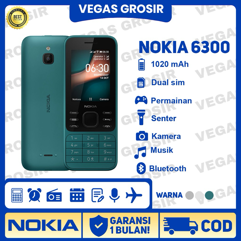 HP Nokia 6300 (BARU) [GARANSI 1 TAHUN] Kamera,Musik,Radio,Senter,Slot Memori,Dual Sim | Awet